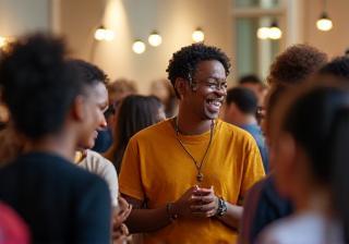 Diverse group of people networking and smiling