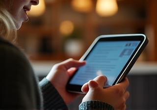 Person studying on a tablet in a comfortable setting