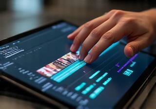 Person editing video on a tablet